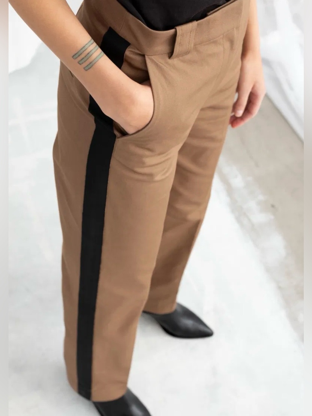 STOCKHOLM ATELIER & OTHER STORIES Brown side stripe High-Rise pants size 8 - Picture 3 of 16